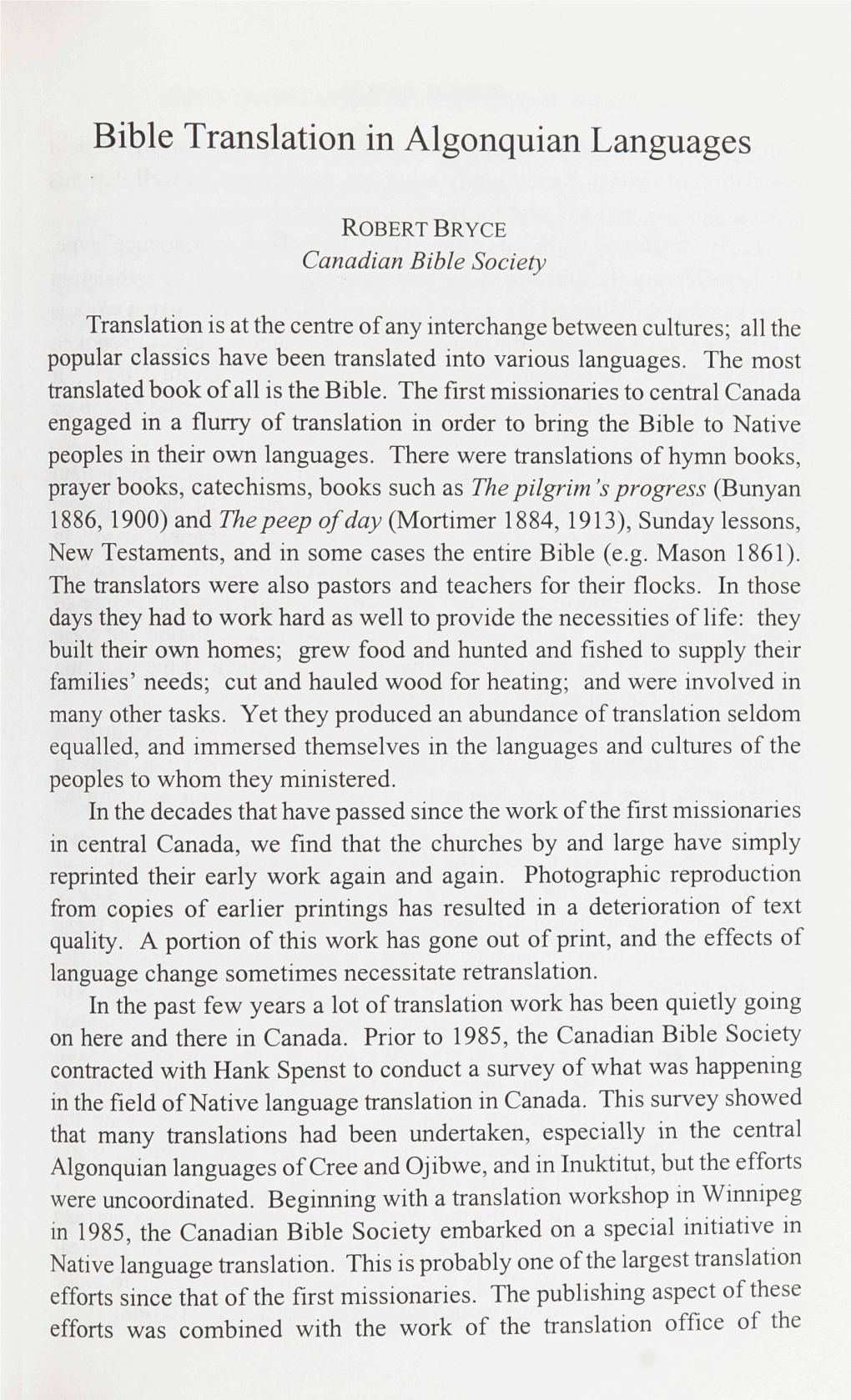 Bible Translation in Algonquian Languages