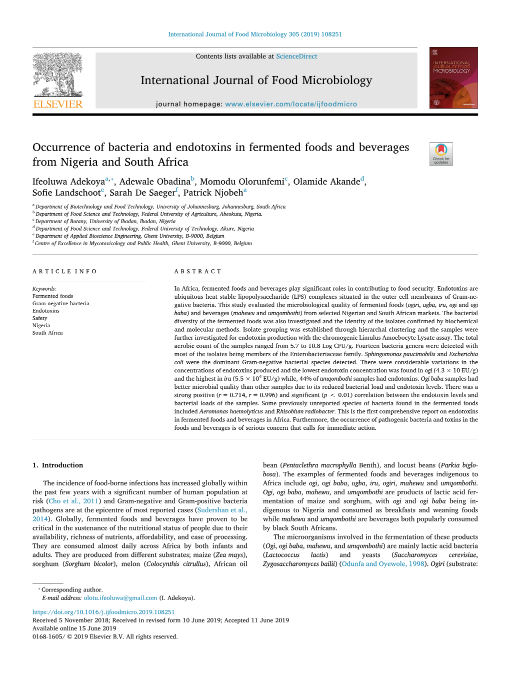 International Journal of Food Microbiology Occurrence Of