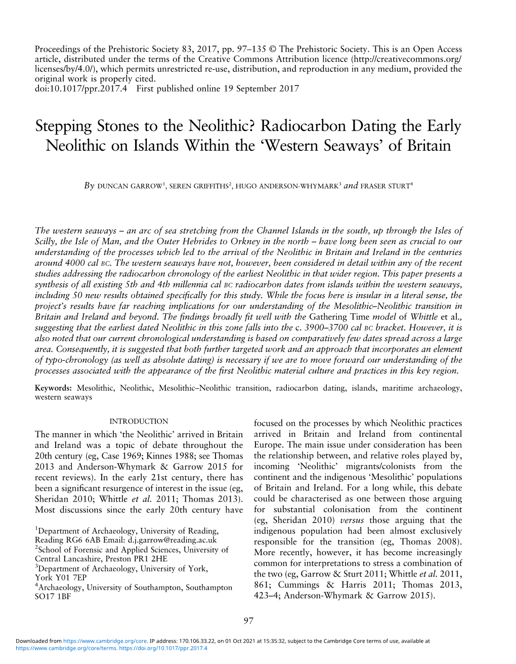 Radiocarbon Dating the Early Neolithic on Islands Within the ‘Western Seaways’ of Britain