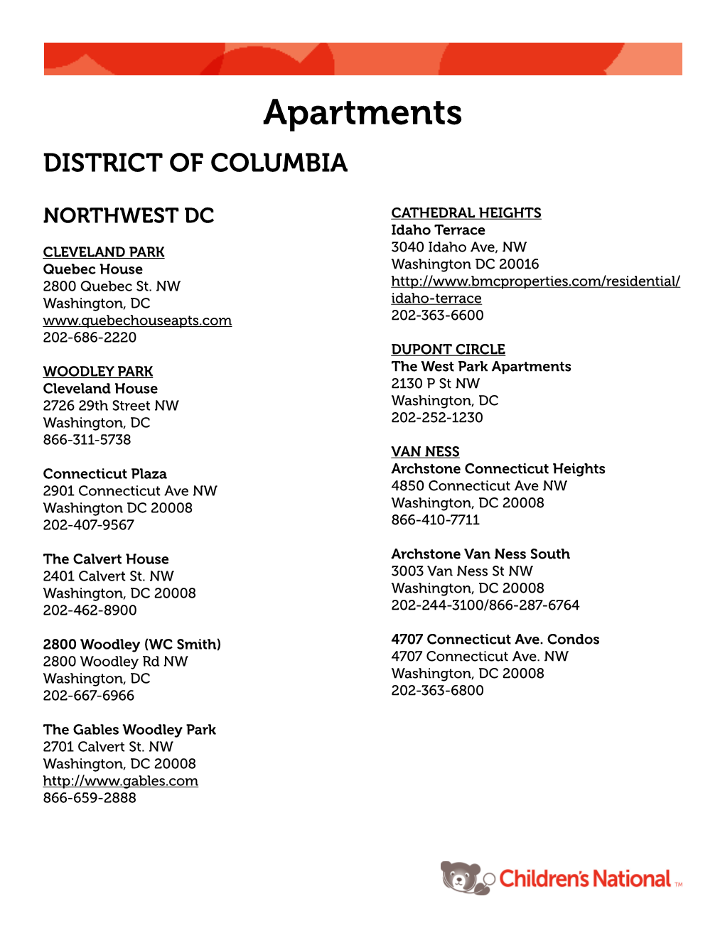 Apartments Program Districtprimary Careof COLUMBIA Track