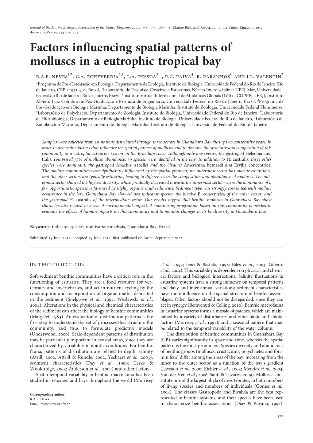 Factors Influencing Spatial Patterns of Molluscs in a Eutrophic Tropical