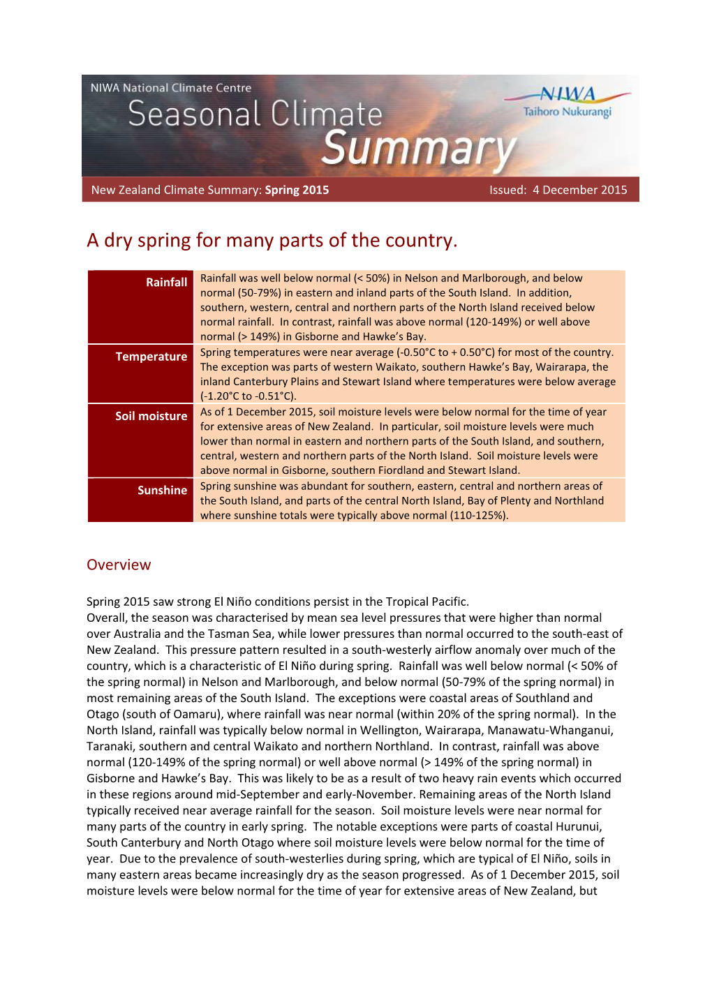 Seasonal Climate Summary