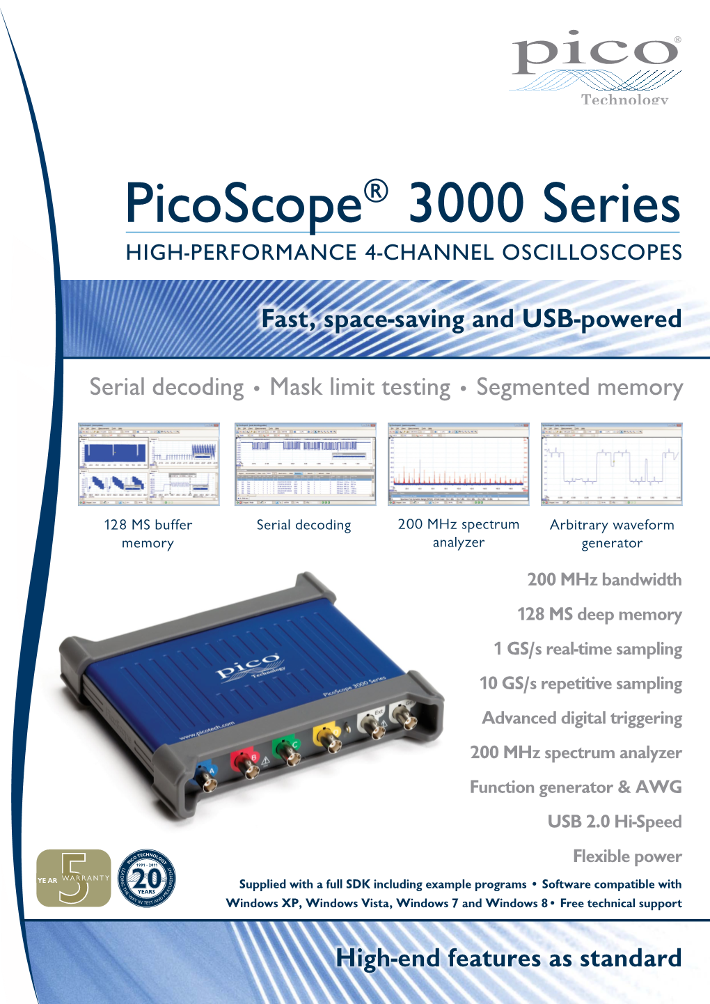 Picoscope® 3000 Series HIGH-PERFORMANCE 4-CHANNEL OSCILLOSCOPES