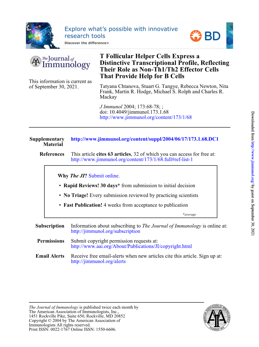 That Provide Help for B Cells Their Role As Non-Th1/Th2 Effector Cells