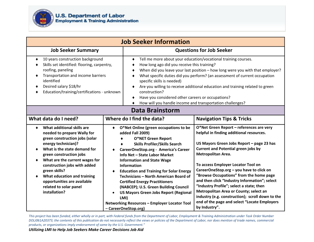 Utilizing LMI to Help Job Seekers Make Career Decisions Job Aid