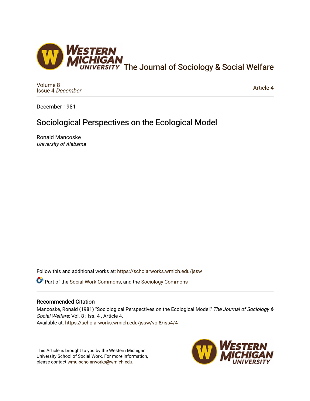 Sociological Perspectives on the Ecological Model