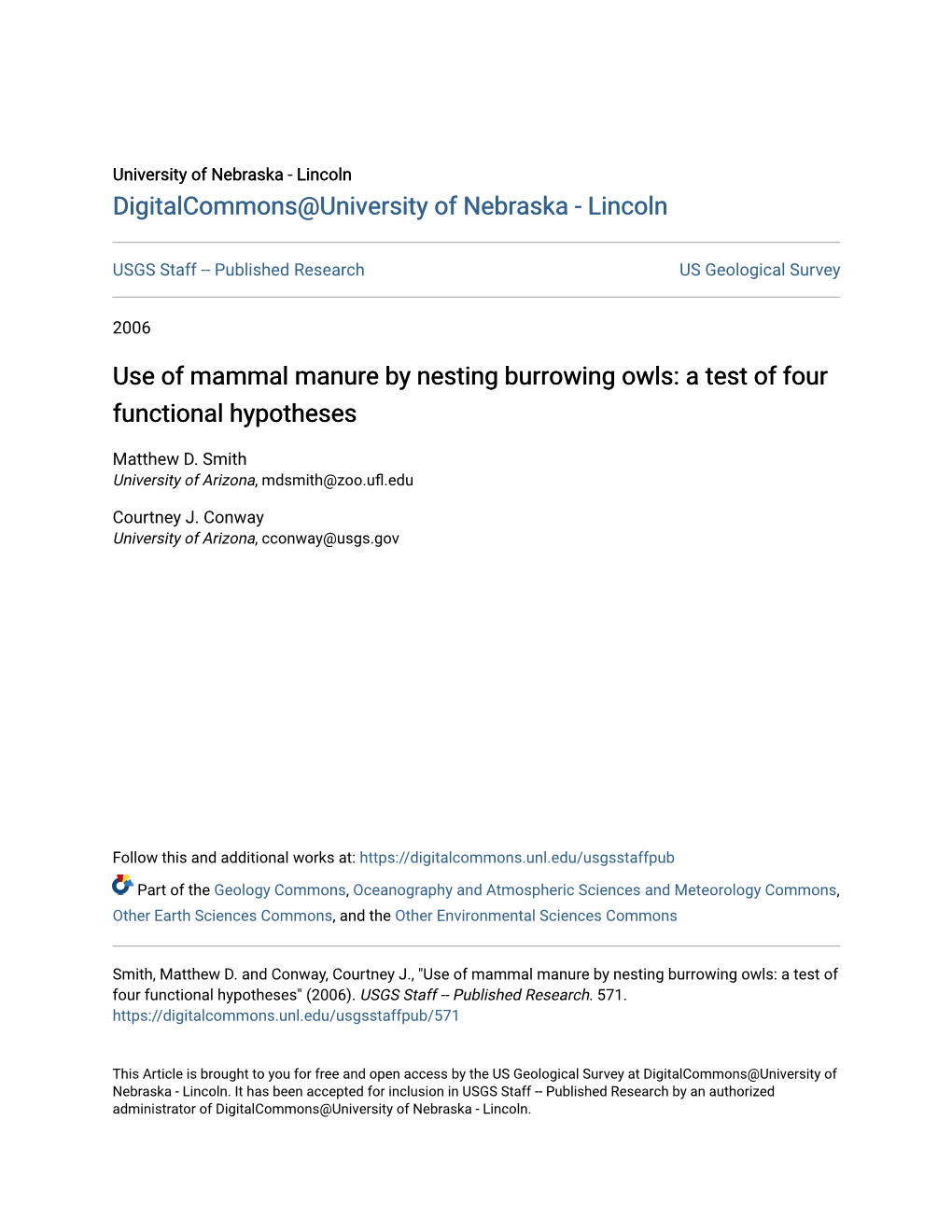 Use of Mammal Manure by Nesting Burrowing Owls: a Test of Four Functional Hypotheses