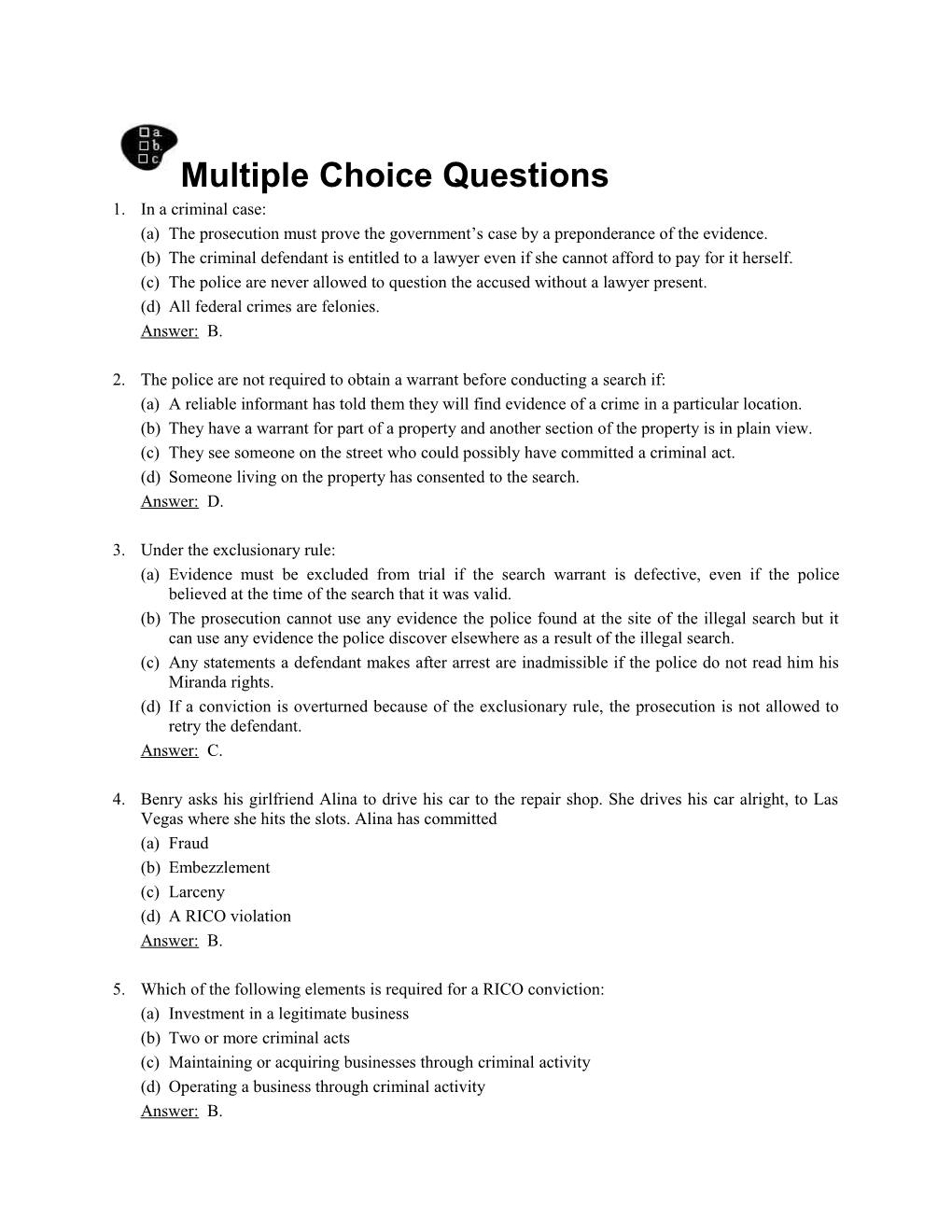 Multiple Choice Questions s10