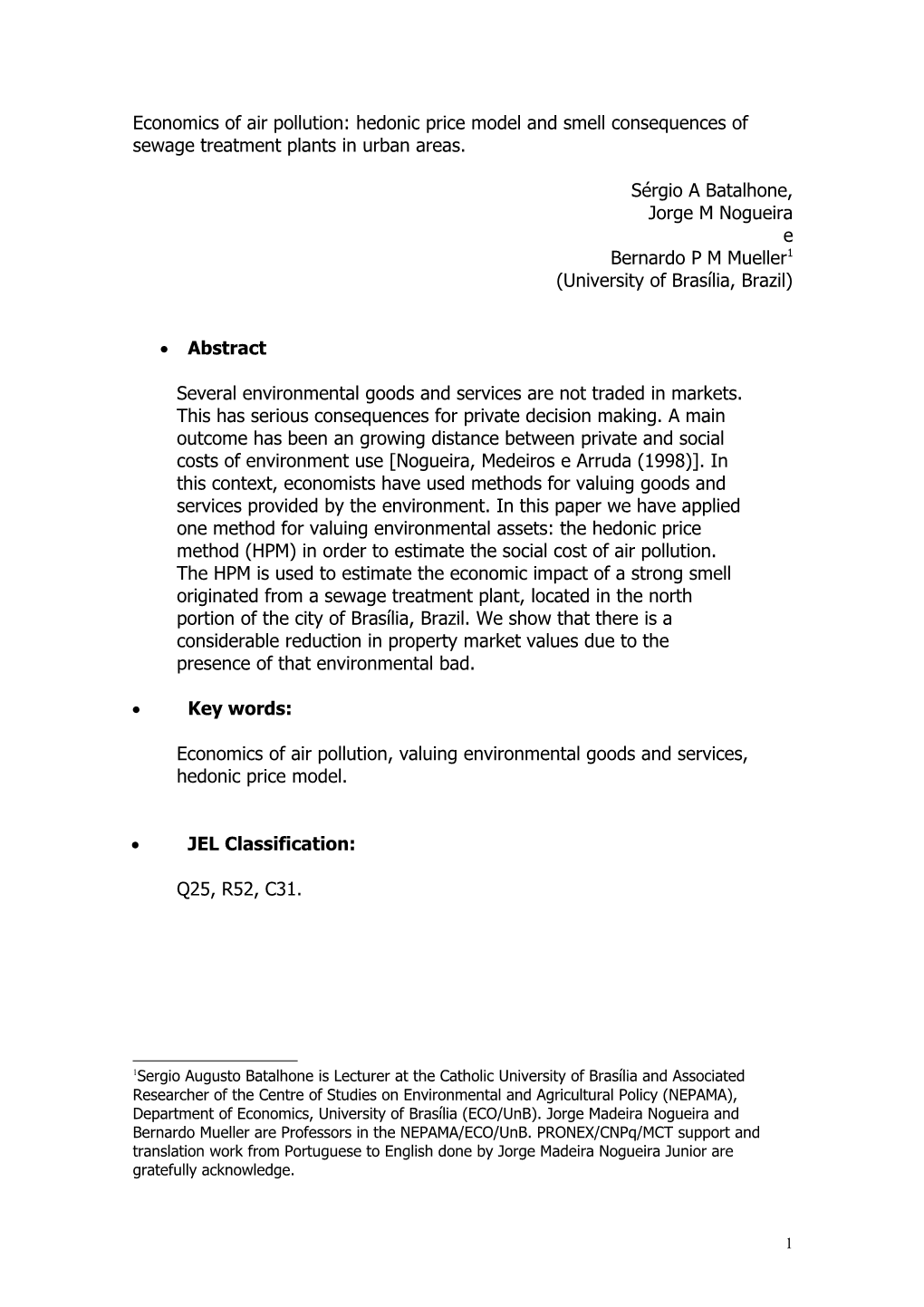 The Economy Of Urban Air Pollution: The Impacts On Residential Property Do To The Odor Of Sewer Treatment