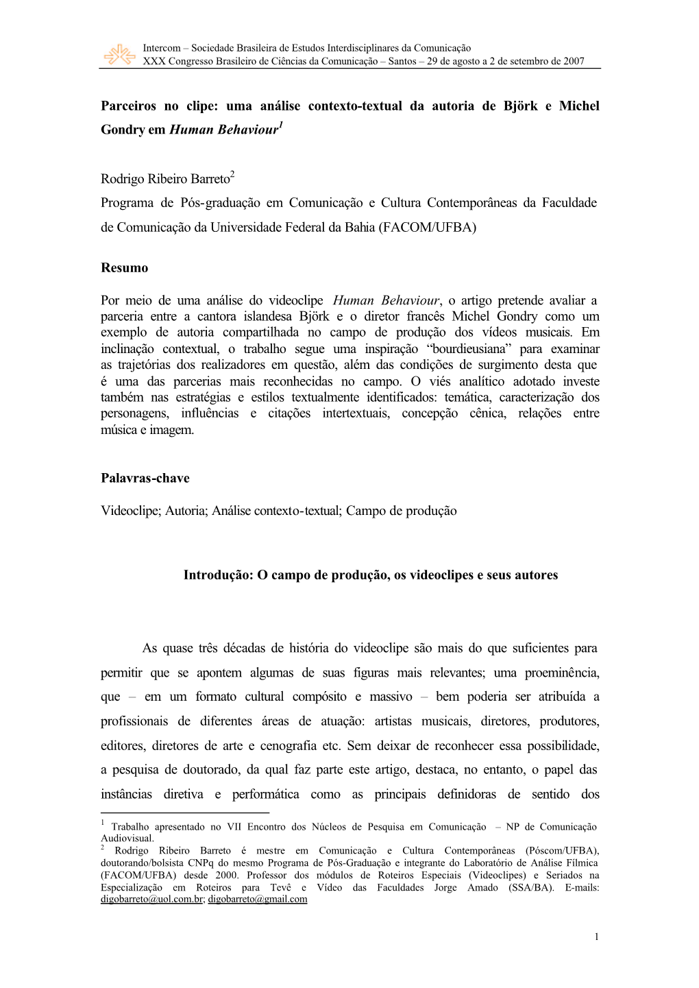 Uma Análise Contexto-Textual Da Autoria De Björk E Michel Gondry Em Human Behaviour1