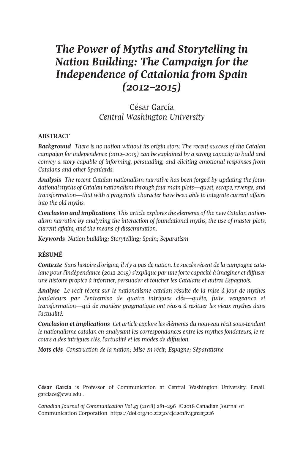 The Power of Myths and Storytelling in Nation Building: the Campaign for the Independence of Catalonia from Spain (2012–2015)