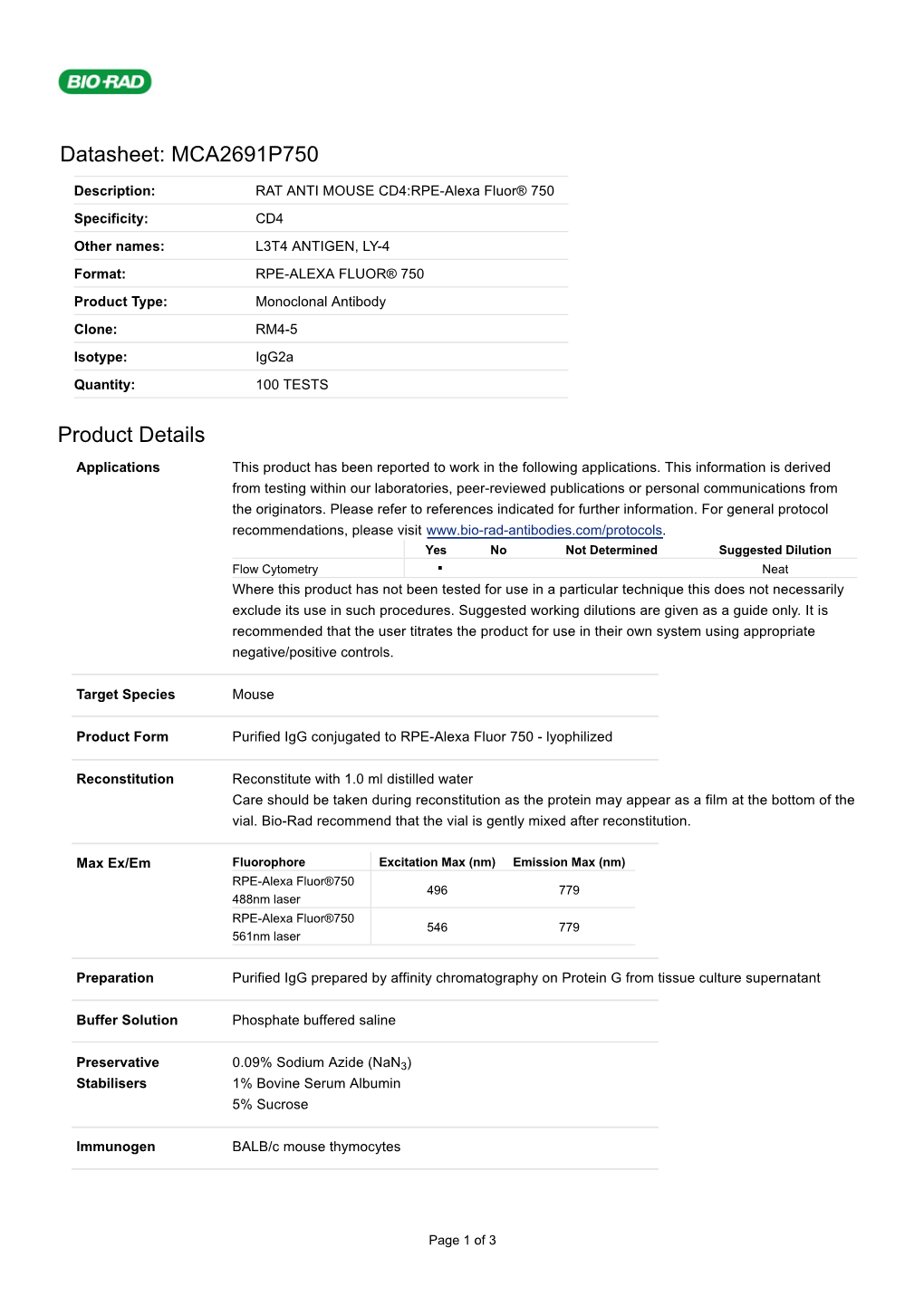 Datasheet: MCA2691P750 Product Details