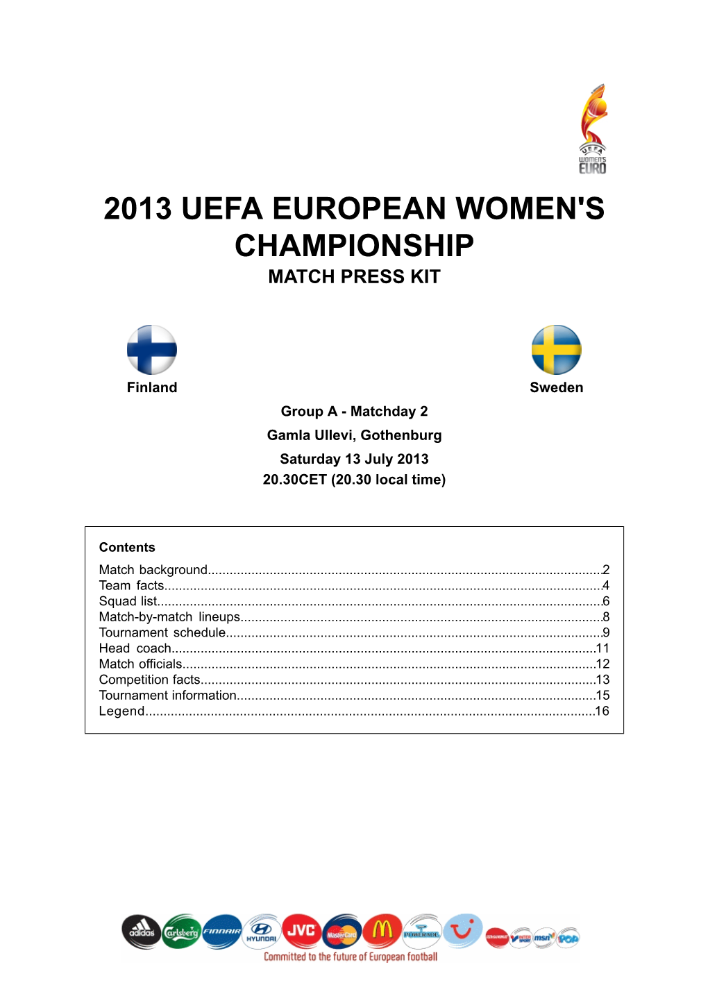 2013 Uefa European Women's Championship Match Press Kit