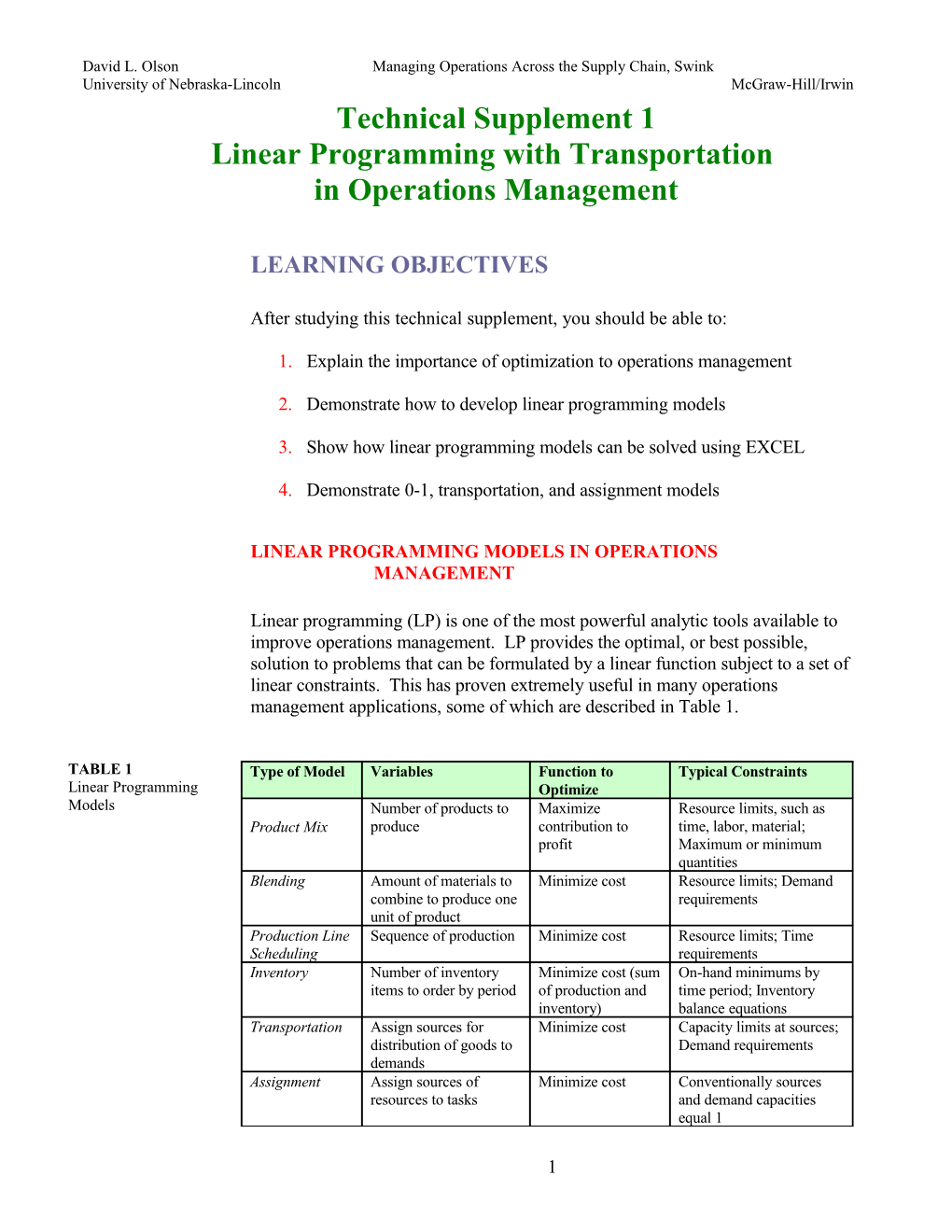 David L. Olson Managing Operations Across the Supply Chain, Swink