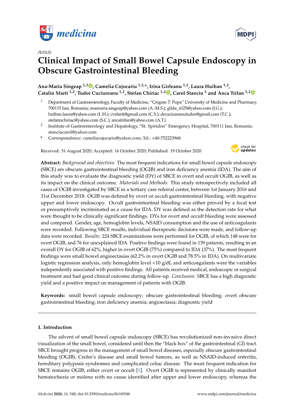 Clinical Impact of Small Bowel Capsule Endoscopy in Obscure Gastrointestinal Bleeding