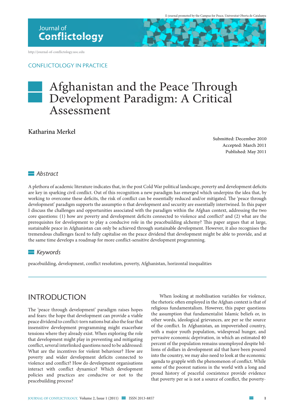 Afghanistan and the Peace Through Development Paradigm: a Critical Assessment