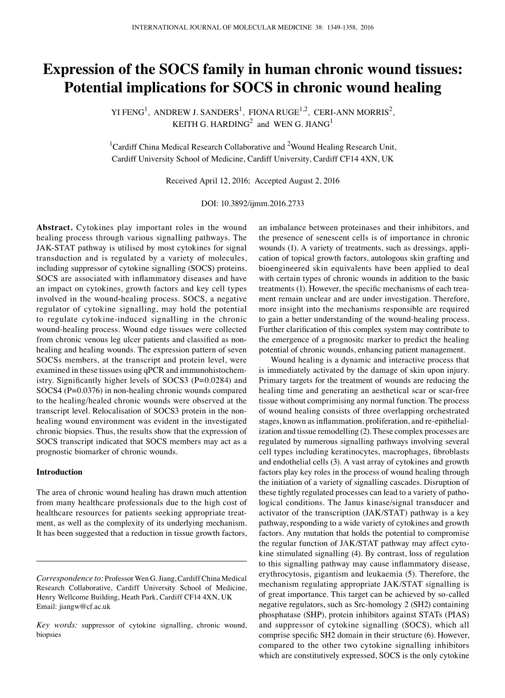 Potential Implications for SOCS in Chronic Wound Healing