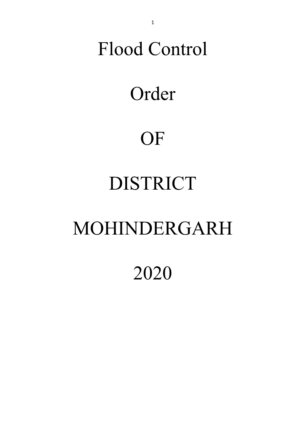 Flood Control Order of DISTRICT MOHINDERGARH 2020