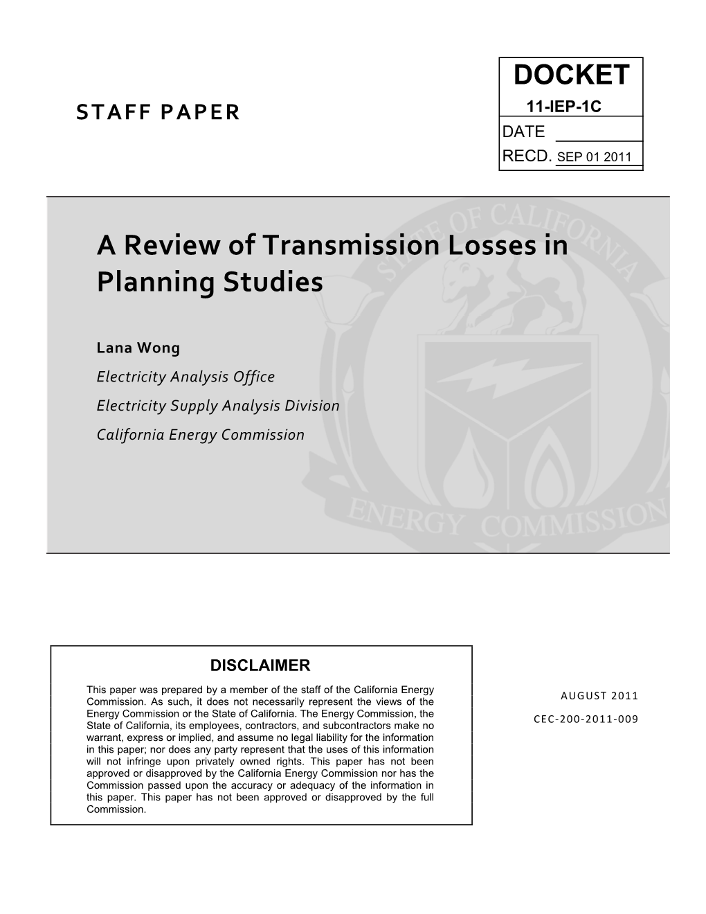 A Review of Transmission Losses in Planning Studies