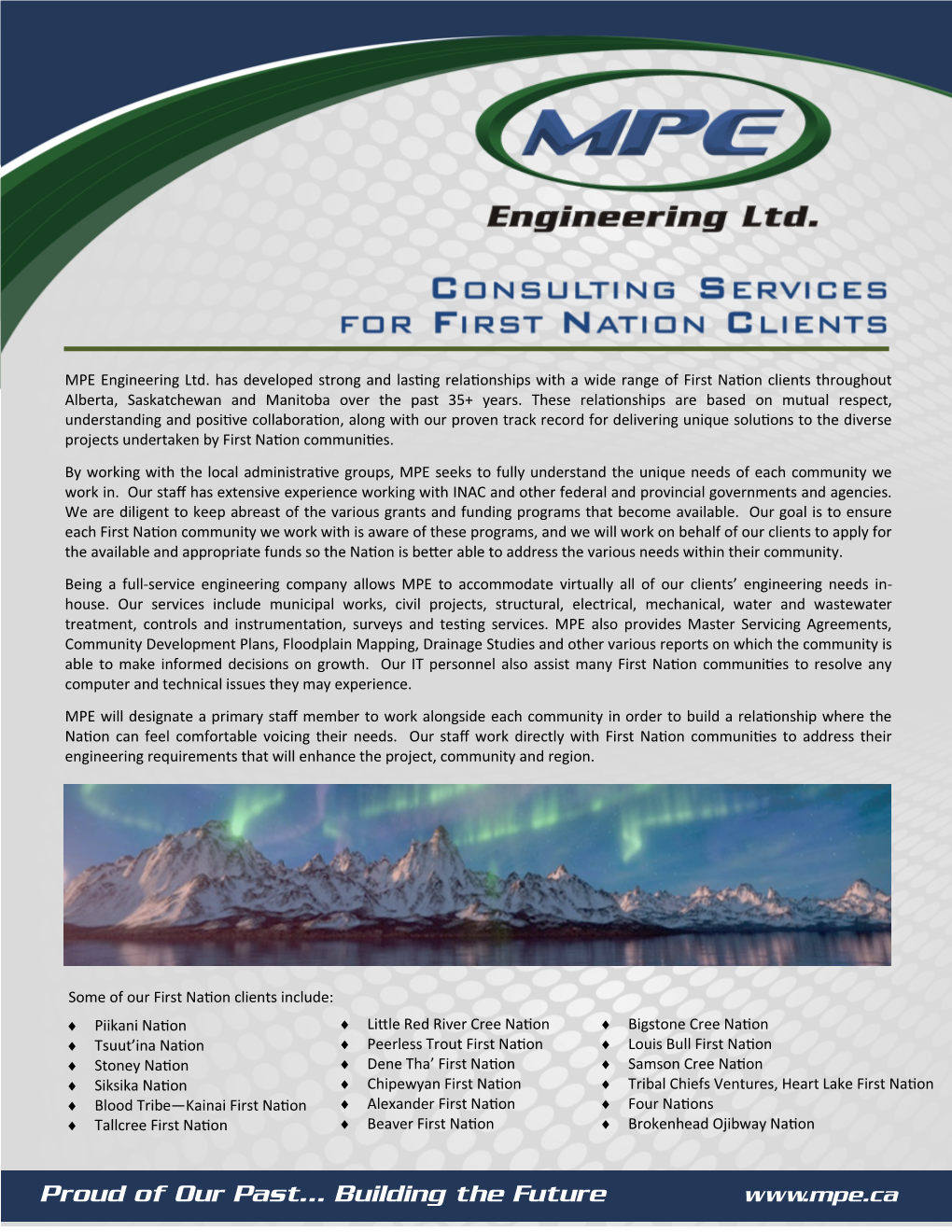 MPE Engineering Ltd. Has Developed Strong and Lasting Relationships with a Wide Range of First Nation Clients Throughout Alberta