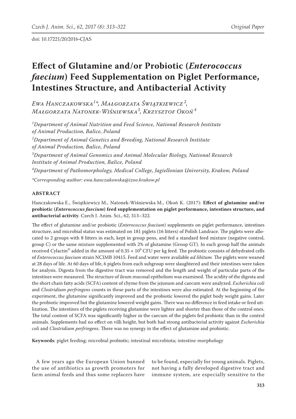 Enterococcus Faecium) Feed Supplementation on Piglet Performance, Intestines Structure, and Antibacterial Activity