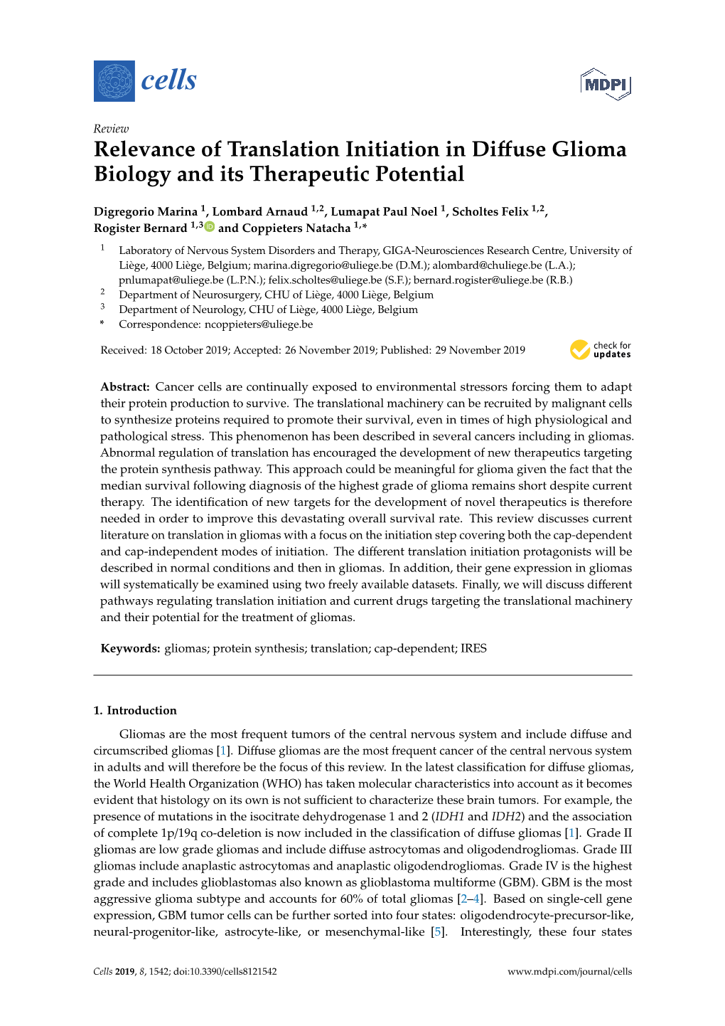 Relevance of Translation Initiation in Diffuse Glioma Biology and Its