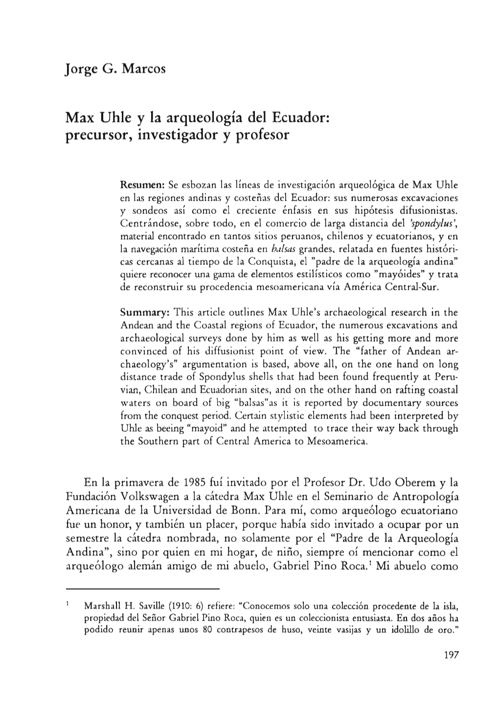 Jorge G. Marcos Max Uhle Y La Arqueología Del Ecuador