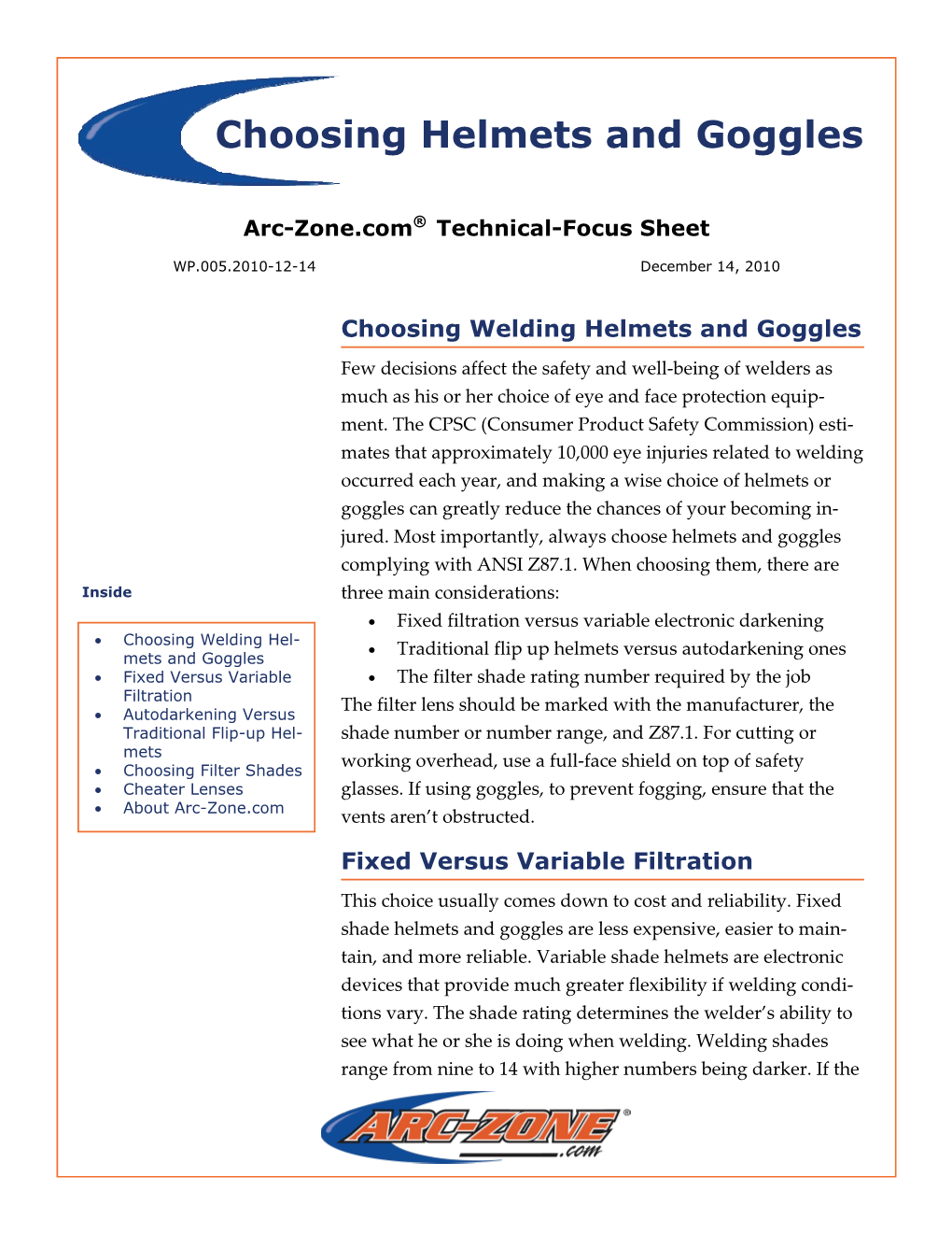 WP.005.2010-12-14 Choosing Welding Helmets and Goggles