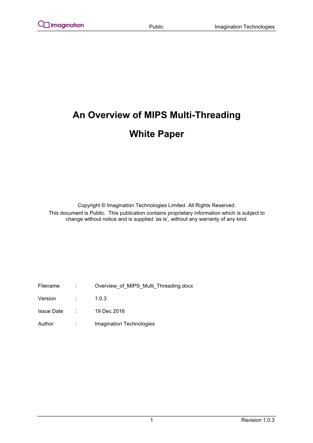 An Overview of MIPS Multi-Threading White Paper
