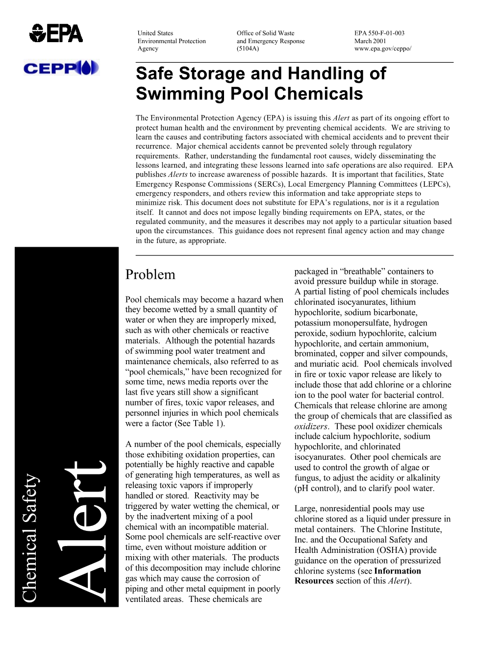 Chemical Safety Alert: Safe Storage and Handling of Swimming Pool