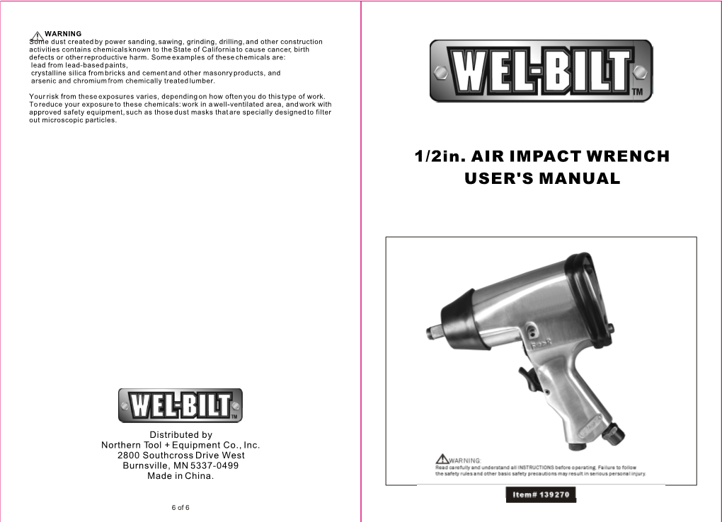 1/2In. AIR IMPACT WRENCH USER's MANUAL