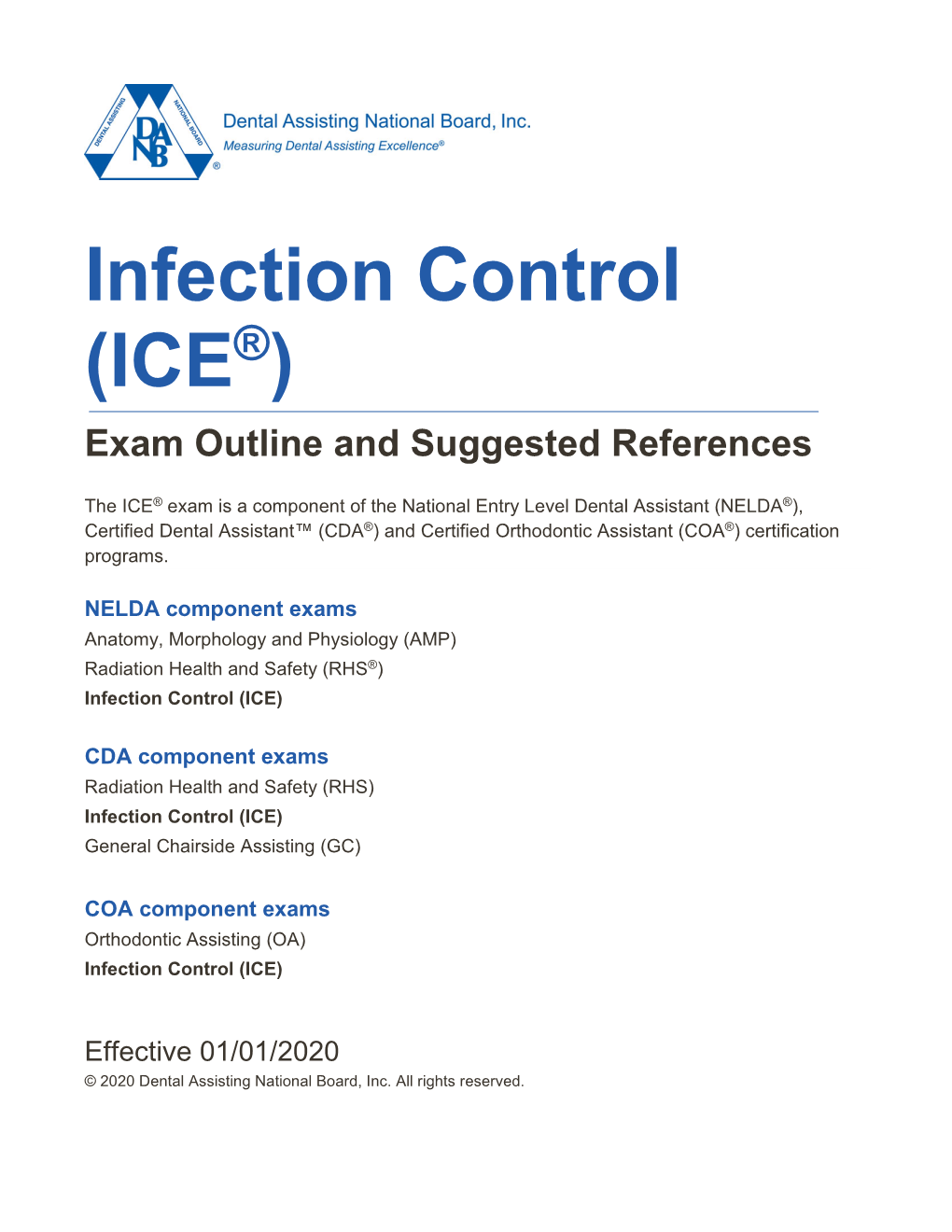 Infection Control (ICE®) Exam Outline and Suggested References