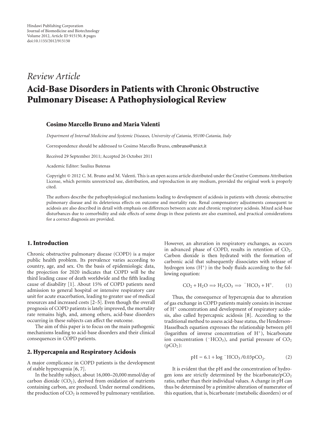 Acid-Base Disorders in Patients with Chronic Obstructive Pulmonary Disease: a Pathophysiological Review