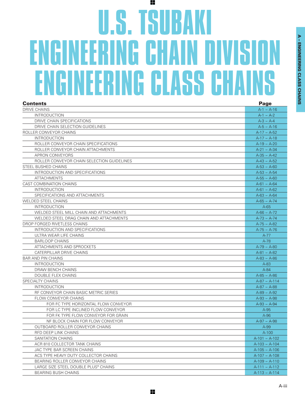 U.S. Tsubaki Engineering Chain Division Engineering Class Chains