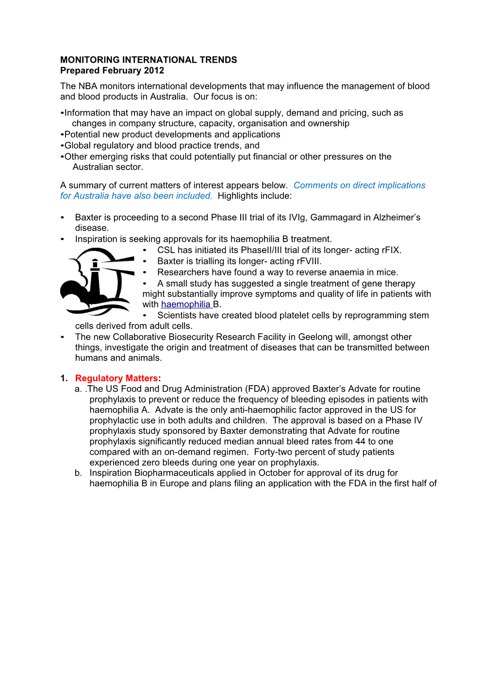 NBA - Monitoring Internation Trends - Prepared February 2012