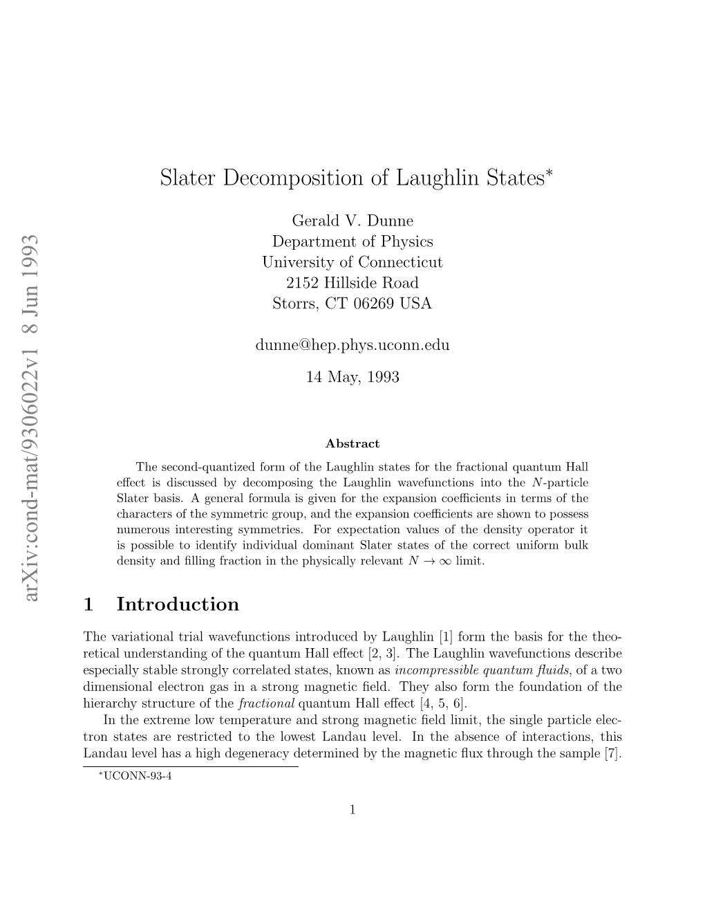 Slater Decomposition of Laughlin States