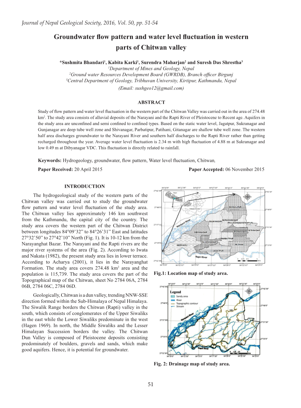 Groundwater Flow Pattern and Water Level Fluctuation in Western Parts of Chitwan Valley