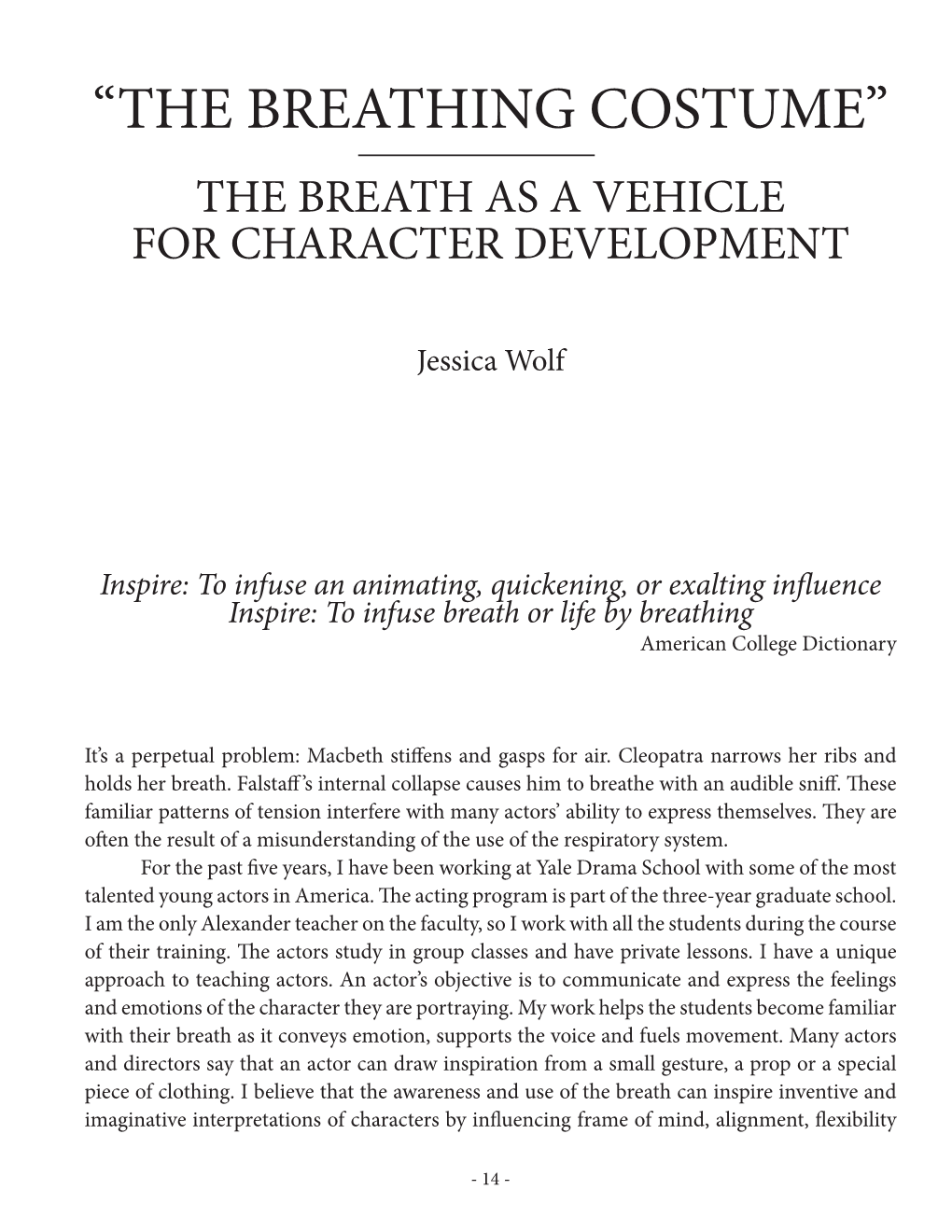 “The Breathing Costume” the Breath As a Vehicle for Character Development