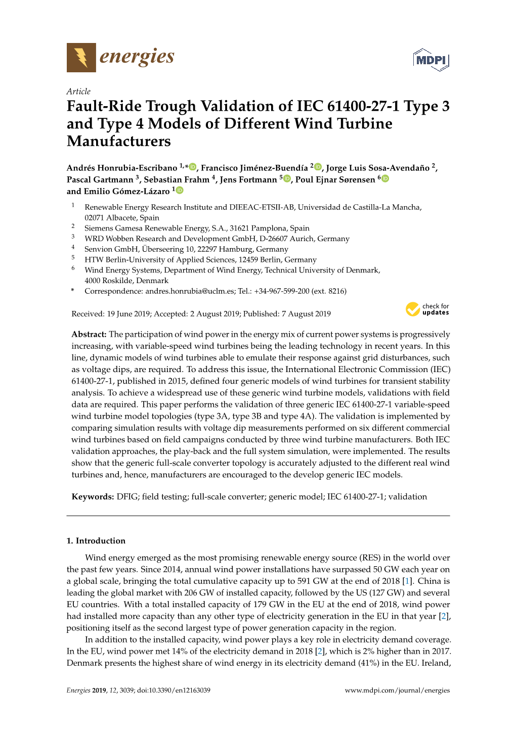 Fault-Ride Trough Validation of IEC 61400-27-1 Type 3 and Type 4 Models of Different Wind Turbine Manufacturers