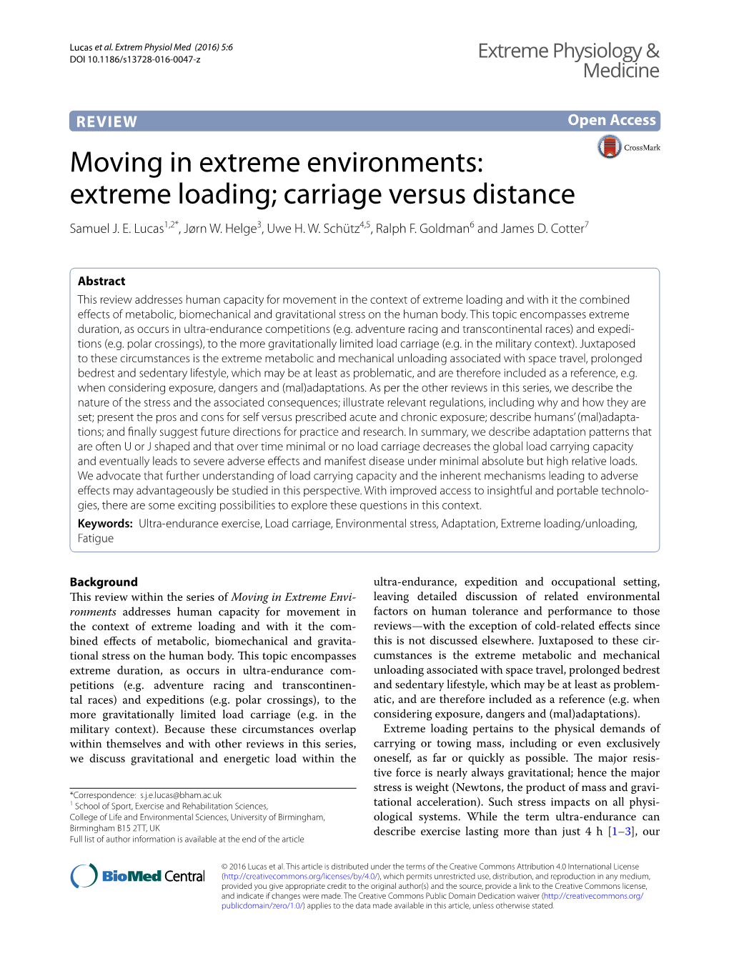 VIEW Open Access Moving in Extreme Environments: Extreme Loading; Carriage Versus Distance Samuel J