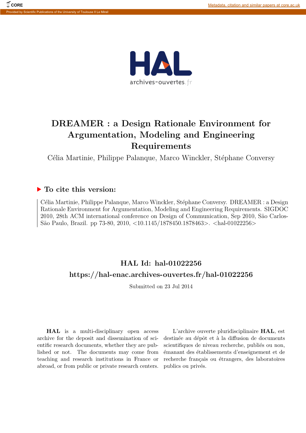 A Design Rationale Environment for Argumentation, Modeling and Engineering Requirements C´Eliamartinie, Philippe Palanque, Marco Winckler, St´Ephaneconversy
