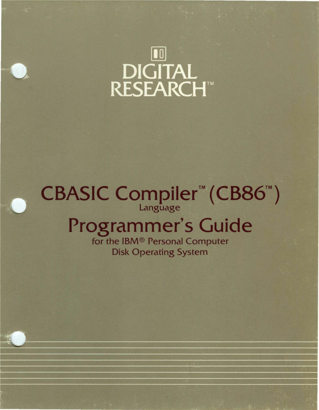 CBASIC Compilertm (CB86™) Programmer's Guide