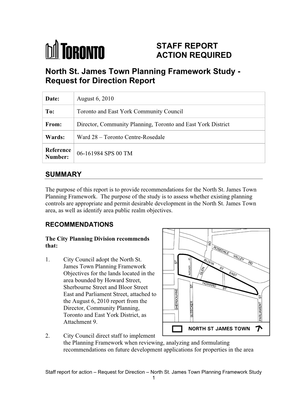 North St. James Town Planning Framework Study - Request for Direction Report