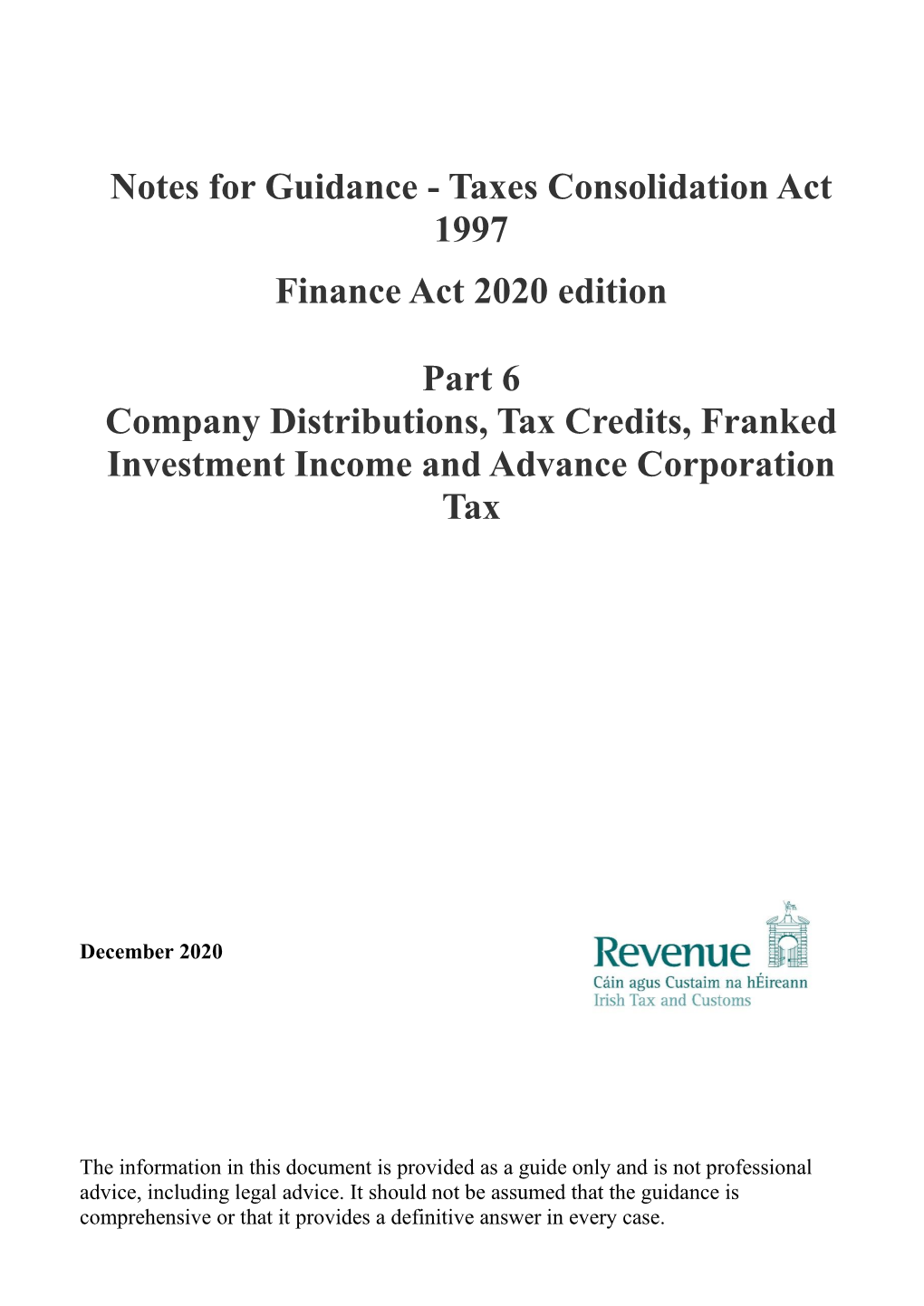 Part 6 Company Distributions, Tax Credits, Franked Investment Income and Advance Corporation Tax