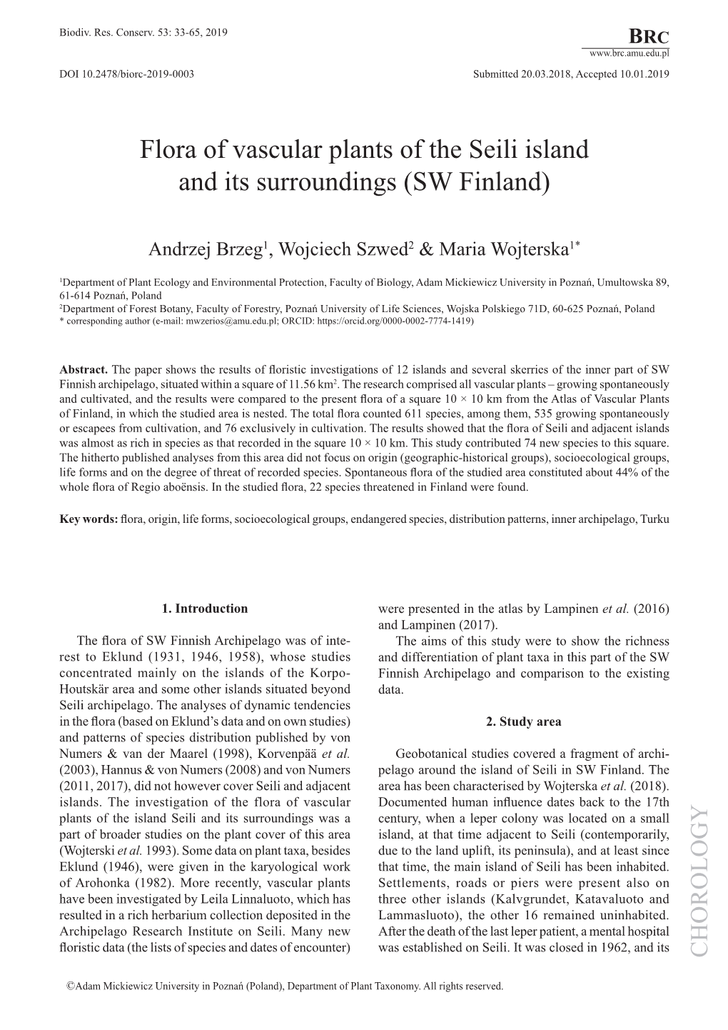 Flora of Vascular Plants of the Seili Island and Its Surroundings (SW Finland)