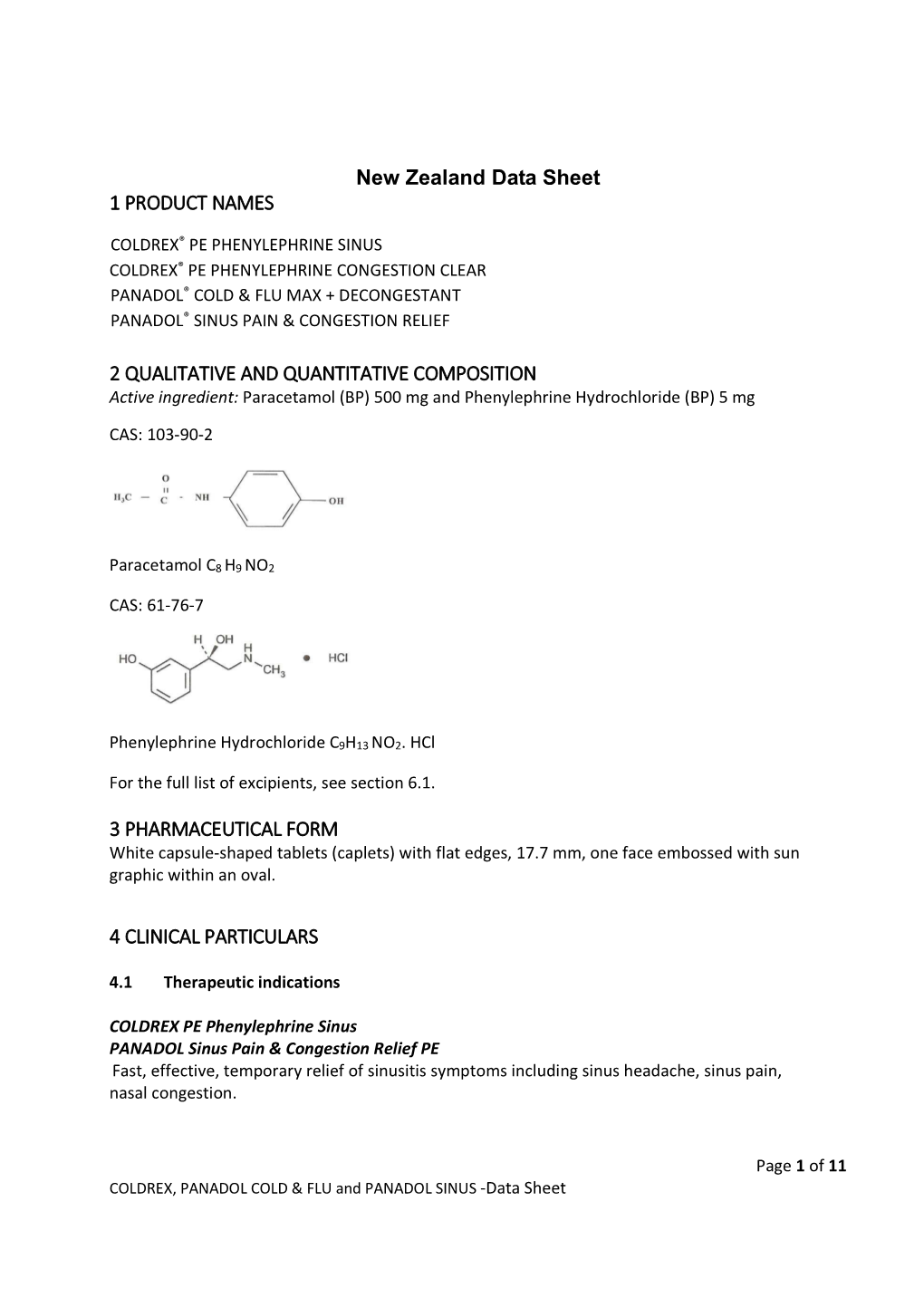 New Zealand Data Sheet 1 PRODUCT NAMES