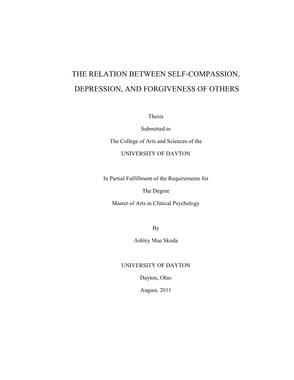 The Relation Between Self-Compassion, Depression, and Forgiveness of Others