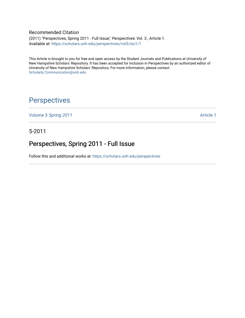 Perspectives, Spring 2011 - Full Issue,