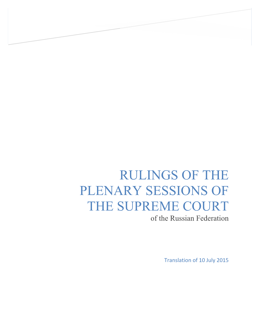 Select Rulings of the Plenary Session Adopted During the Years 2005-2012