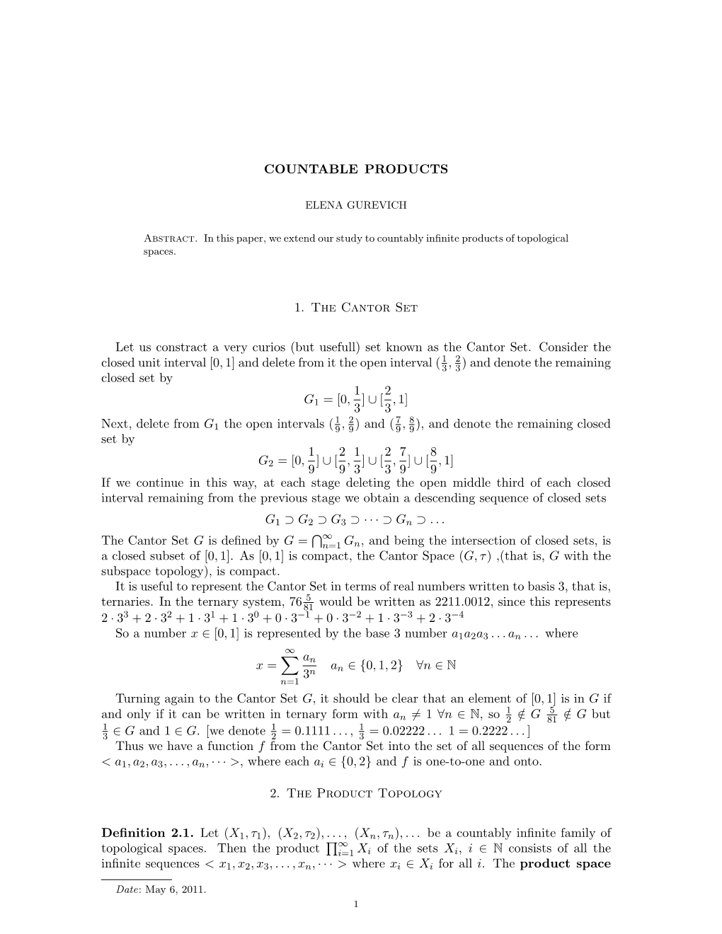 Set Known As the Cantor Set. Consider the Clos